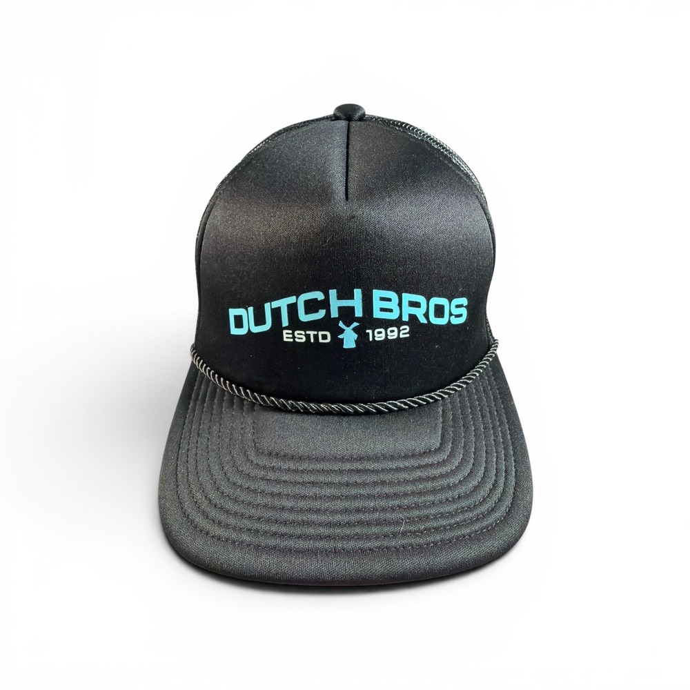 Dutch Bros Coffee Trucker Hat Black Teal Windmill Logo Snapback Mesh Cap OS